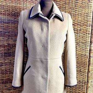 COACH Camel Mohair/Wool Coat Chocolate Leather Trim Logo Lining Size M EUC
